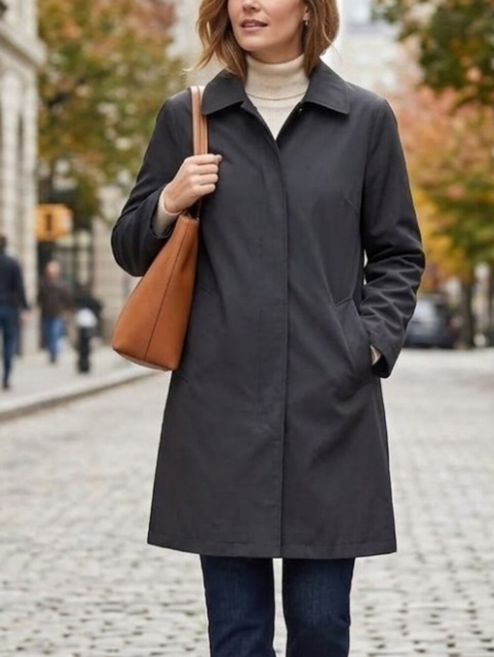 Jones New York Black Trench Coat Classic Winter Jacket Size L Outwear Women's.